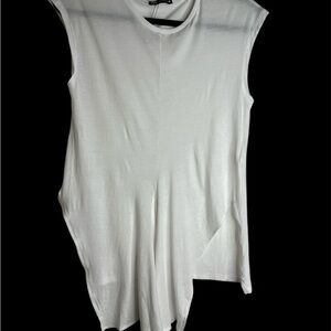 Zara White Asymmetrical Sleeveless Muscle Tee